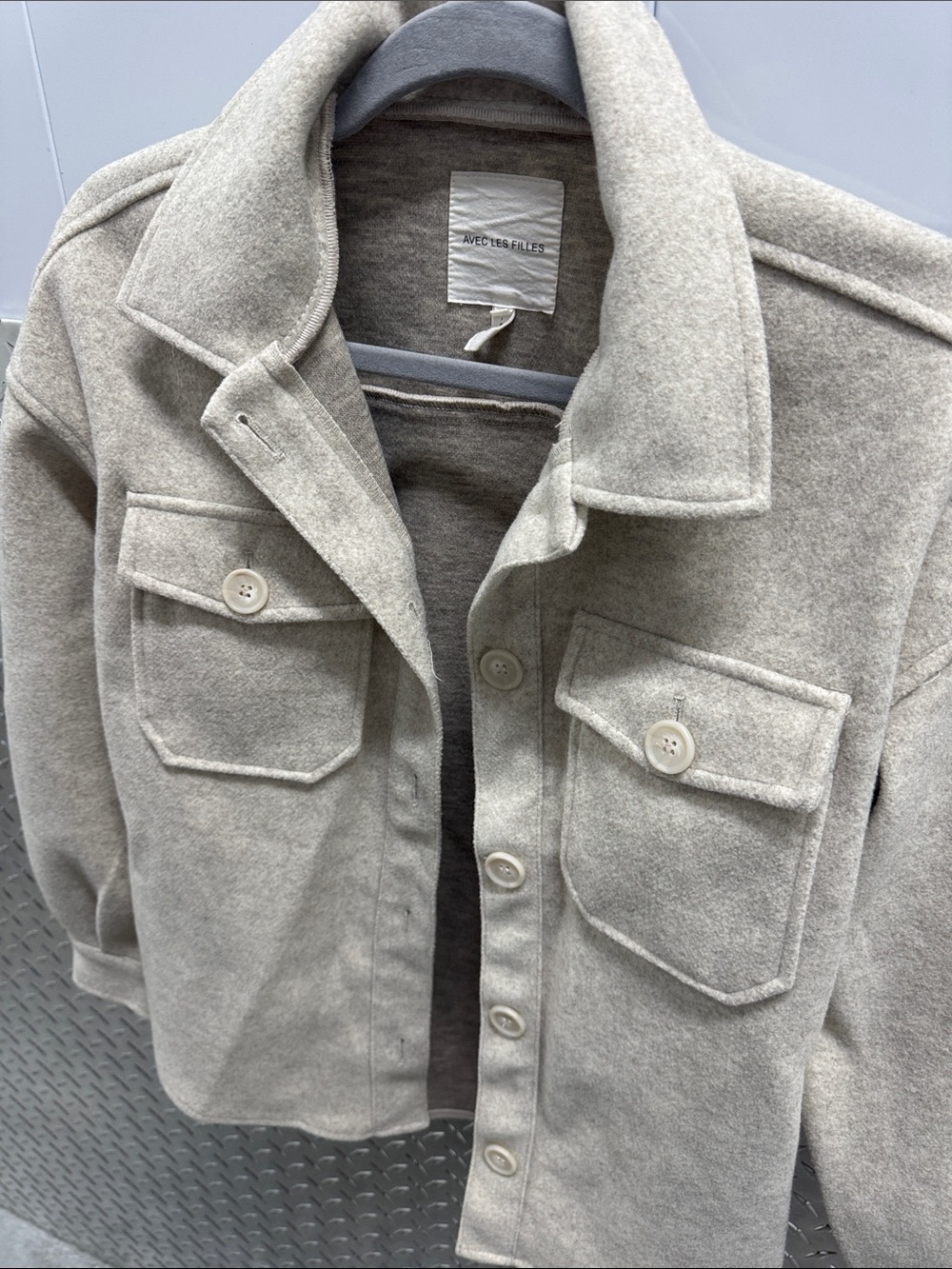 Anthropologie Avec Les Filles Felted Taupe Shirt Jacket Shacket Sz XS - Picture 3 of 3